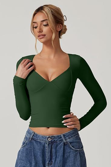 Women's Long Sleeve V-neck Midriff-baring Top T-shirt