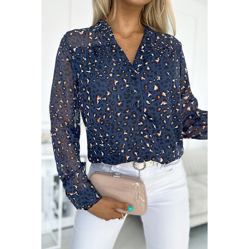 V-neck Long-sleeved Cardigan Women's Thin Leopard Print