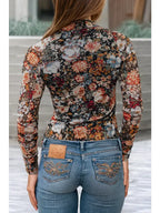 Ldc Floral Long Sleeve High Neck Sheath Mesh Blouse