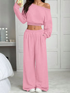 Women's Fashion Slim-fit Off-the-shoulder Navel Solid Color Casual Pants Suit