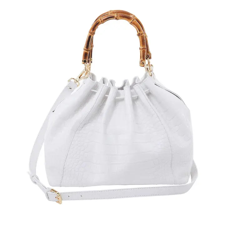 Bamboo Handle leather Shopping Bag