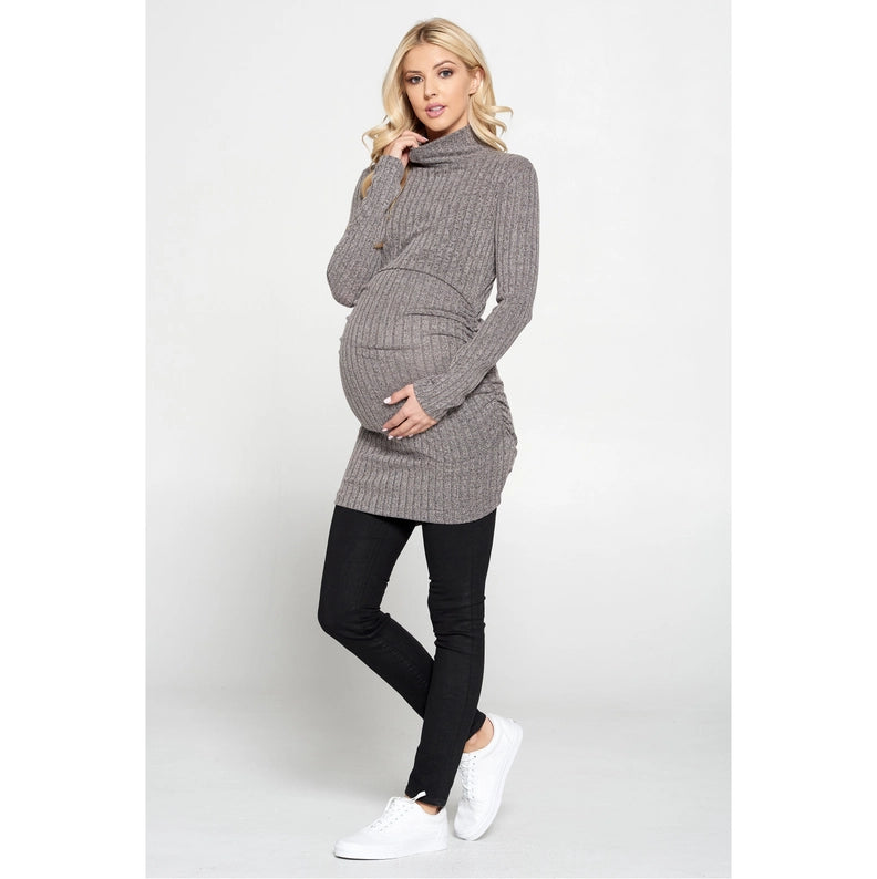 Side Ruched Breastfeeding Turtleneck Top