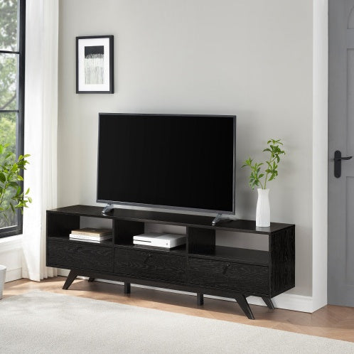 Modern Scandi 3-Door Low Profile TV Stand For TVs Up To 80 Inches Black