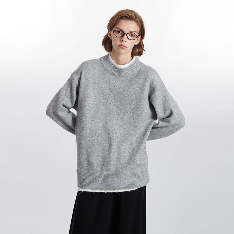 Fake Two Pieces Sweaters Autumn And Winter Trends Loose Round Neck