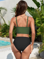 Twist High Waisted Bikini For Women Spaghetti Wide Strap Bathing Suit Knotted Bikini Swimsuits Tummy Control Swimwear