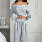 Women's Fashion Slim-fit Off-the-shoulder Navel Solid Color Casual Pants Suit