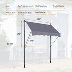 Manual Retractable Awning 78 NonScrew Outdoor Sun Shade Cover With UV Protection   Polyester