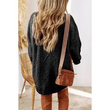 Ldc Cable Knit Drop Shoulder Loose Fit Sweater Dress