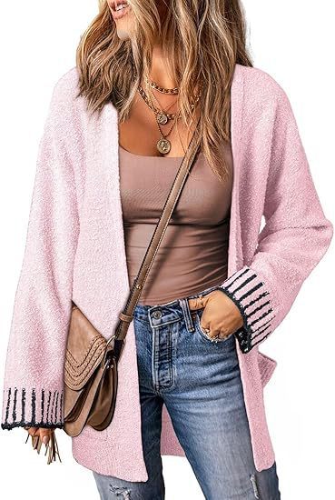 Long Sleeve Color Stitching Knitted Cardigan Pocket Women's Clothing