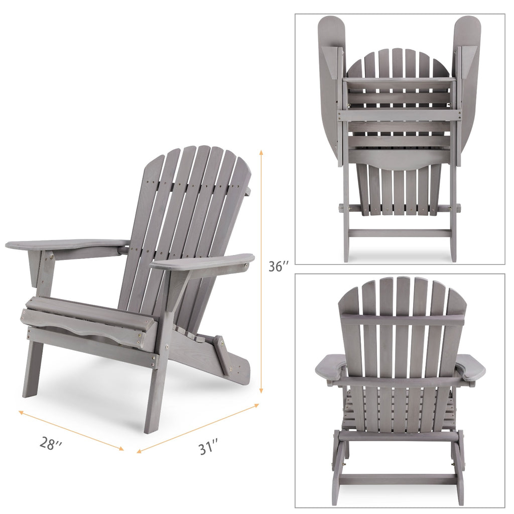 Outdoor Wooden Folding Adirondack Chair Set Of 2 - Solid Cedar Wood