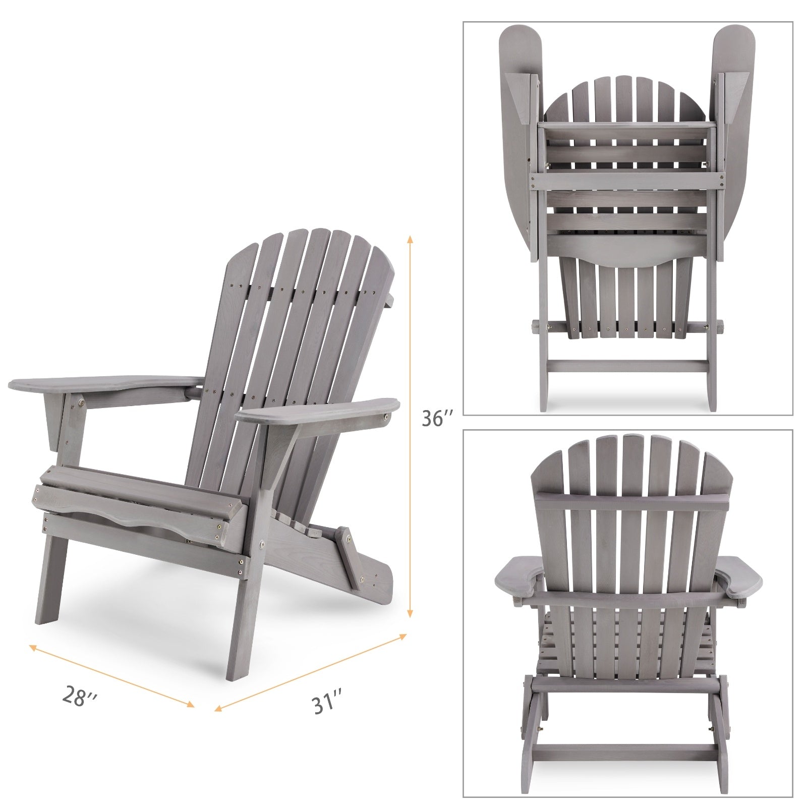 Outdoor Wooden Folding Adirondack Chair Set Of 2 - Solid Cedar Wood