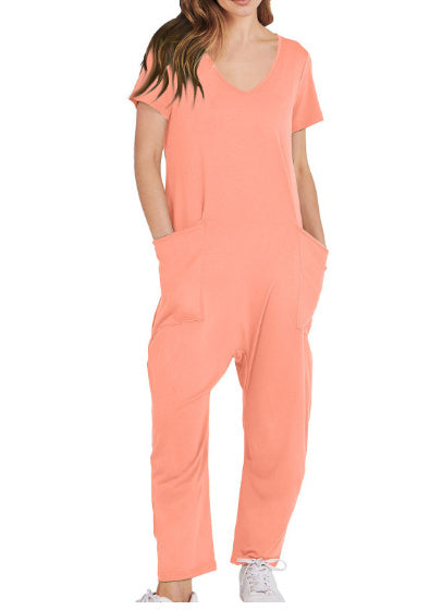 Women's Multi-color Side Slit Pocket Design Solid Color Loose Jumpsuit
