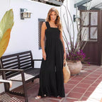 Women's Comfort And Casual Wide Leg Solid Color High Waist Jumpsuit