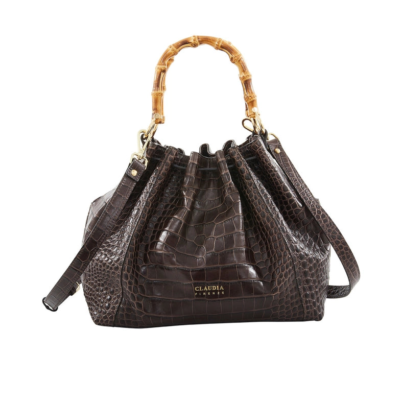 Bamboo Handle leather Shopping Bag