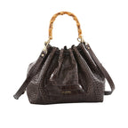 Bamboo Handle leather Shopping Bag