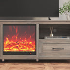 70.08 Inch Length TV Stand For Living Room And Bedroom, With 2 Drawers And 4 High-Capacity Storage Compartment, Grey Walnut Uitable For Fireplace