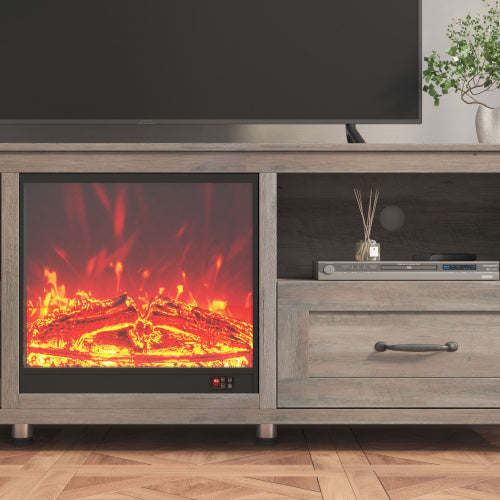 70.08 Inch Length TV Stand For Living Room And Bedroom, With 2 Drawers And 4 High-Capacity Storage Compartment, Grey Walnut Uitable For Fireplace