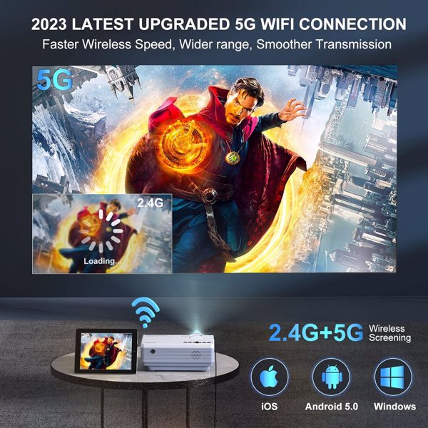 Projector [5G WiFi and 5.3 Bluetooth Function Native 1080P Full HD Resolution