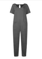 Women's Multi-color Side Slit Pocket Design Solid Color Loose Jumpsuit