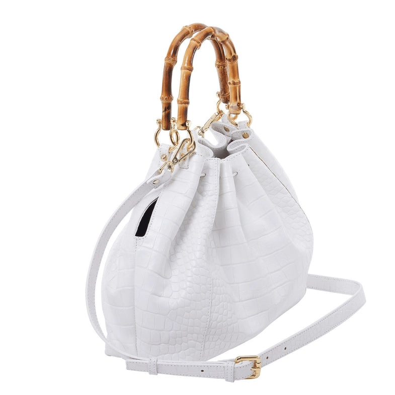 Bamboo Handle leather Shopping Bag