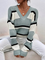 Pullover Color Contrast Patchwork Loose Sweater
