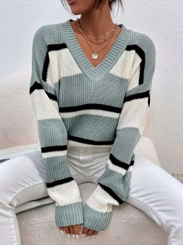 Pullover Color Contrast Patchwork Loose Sweater