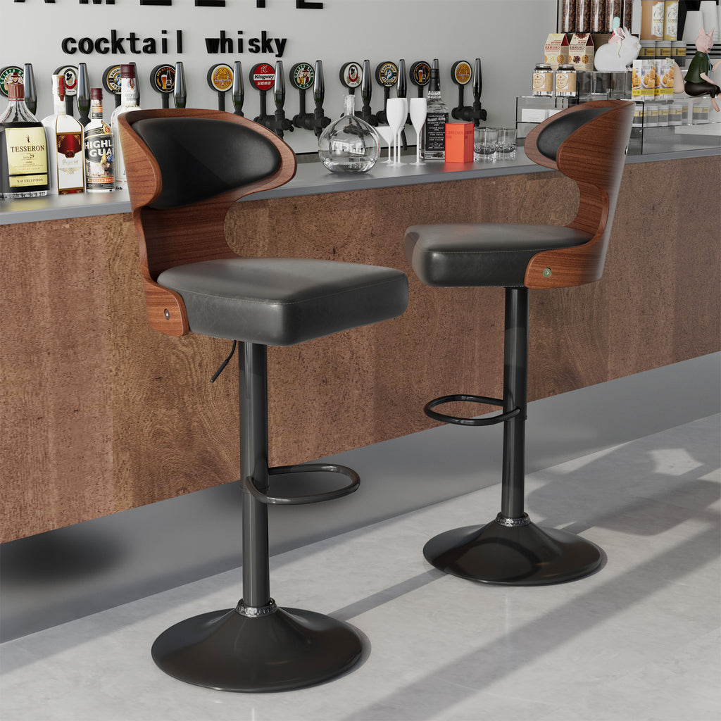 PU Leather Bar Stools Set of 2, 360° Swivel with L-Shaped Backrest – Mid-Century Counter Height Stool, 265lbs Capacity, X-Brace Support & Retro Design for Kitchen, Home Bar