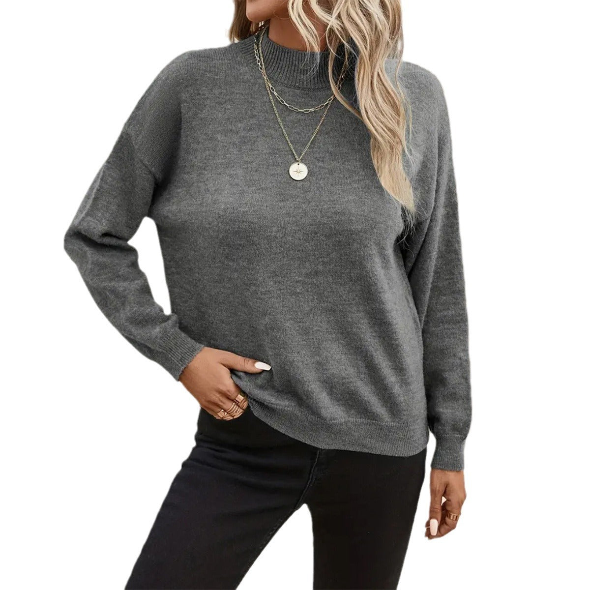 Solid Color Round Neck Long Sleeve Loose Casual Fashion Sweater Top Sweater