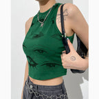 Fruit Green Eye Print Sleeveless Round Neck Vest