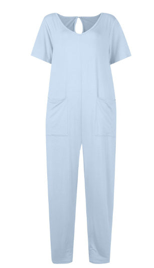 Women's Multi-color Side Slit Pocket Design Solid Color Loose Jumpsuit