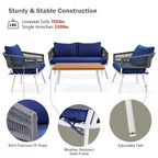 K&K 4-Piece Boho Rope Patio Furniture Set, Outdoor Furniture With Acacia Wood Table, Patio Conversat