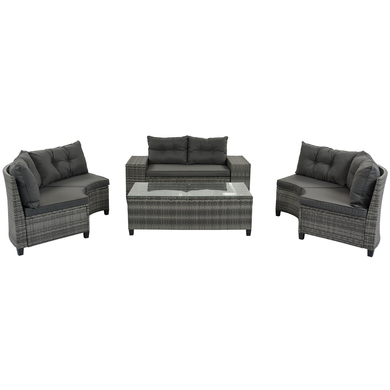 8-Pc Outdoor Wicker Round Sofa Set, Half-Moon All-Weather Curved Sectional