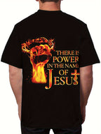Men's Fist Print T-shirt, Casual Short Sleeved Round Neck T-shirt, Outdoor Men's Clothing