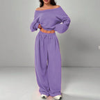 Women's Fashion Slim-fit Off-the-shoulder Navel Solid Color Casual Pants Suit