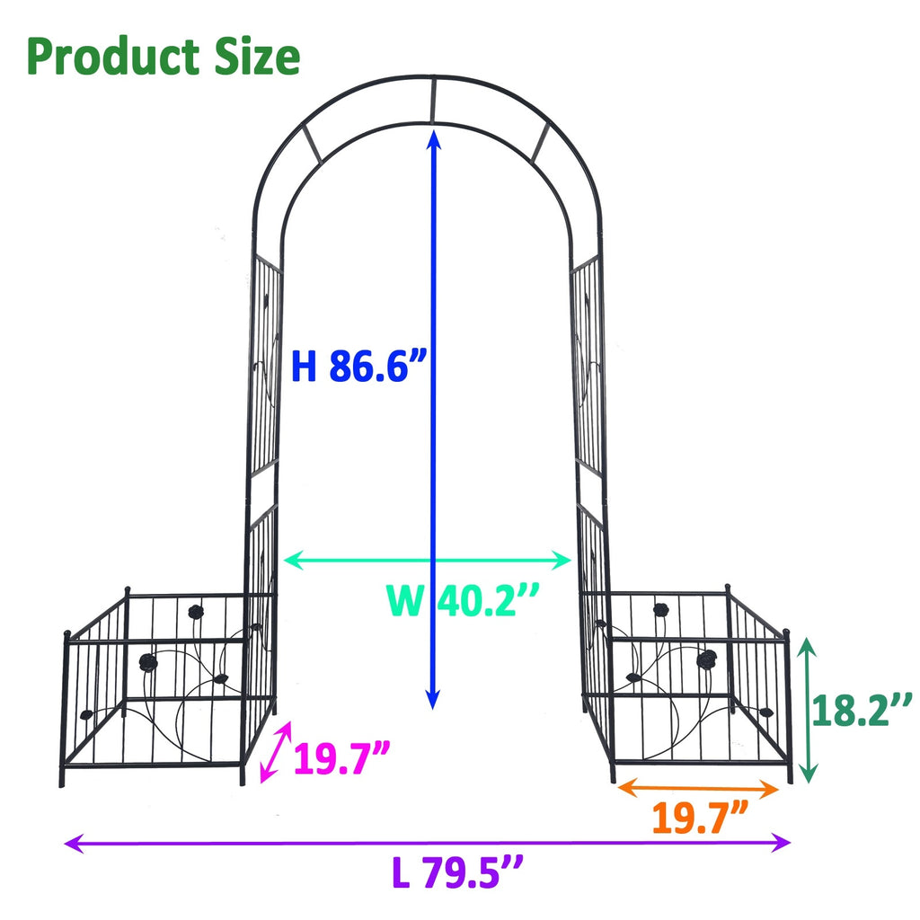 Metal Garden Arch With Plant Stands 79.5W X 86.6H Climbing Plants Rose Support