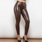 Shascullfites Melody Regular Brown High Waist Leather Leggings Party Leggins Womens Gym Sexy Faux Leather Pants