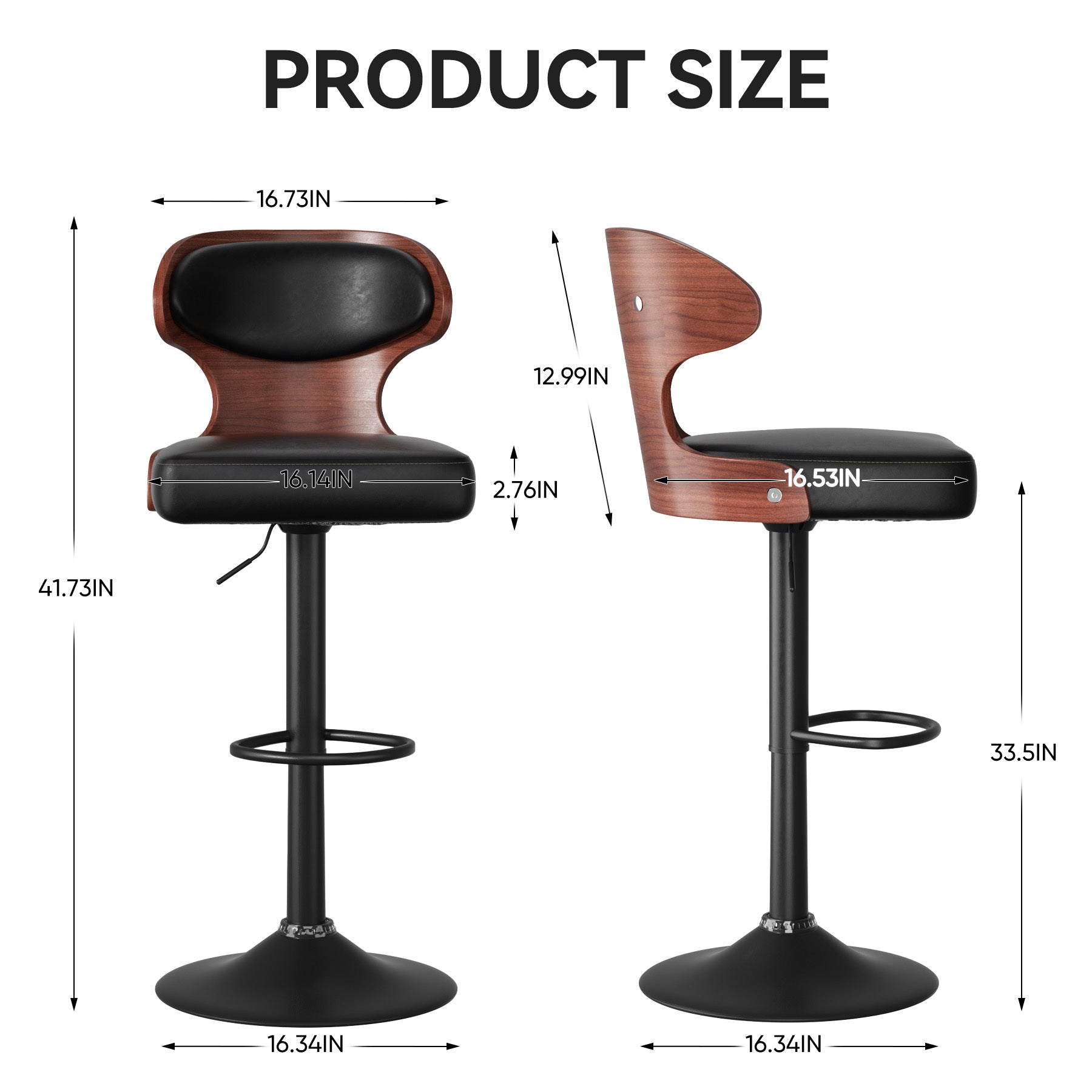 PU Leather Bar Stools Set of 2, 360° Swivel with L-Shaped Backrest – Mid-Century Counter Height Stool, 265lbs Capacity, X-Brace Support & Retro Design for Kitchen, Home Bar