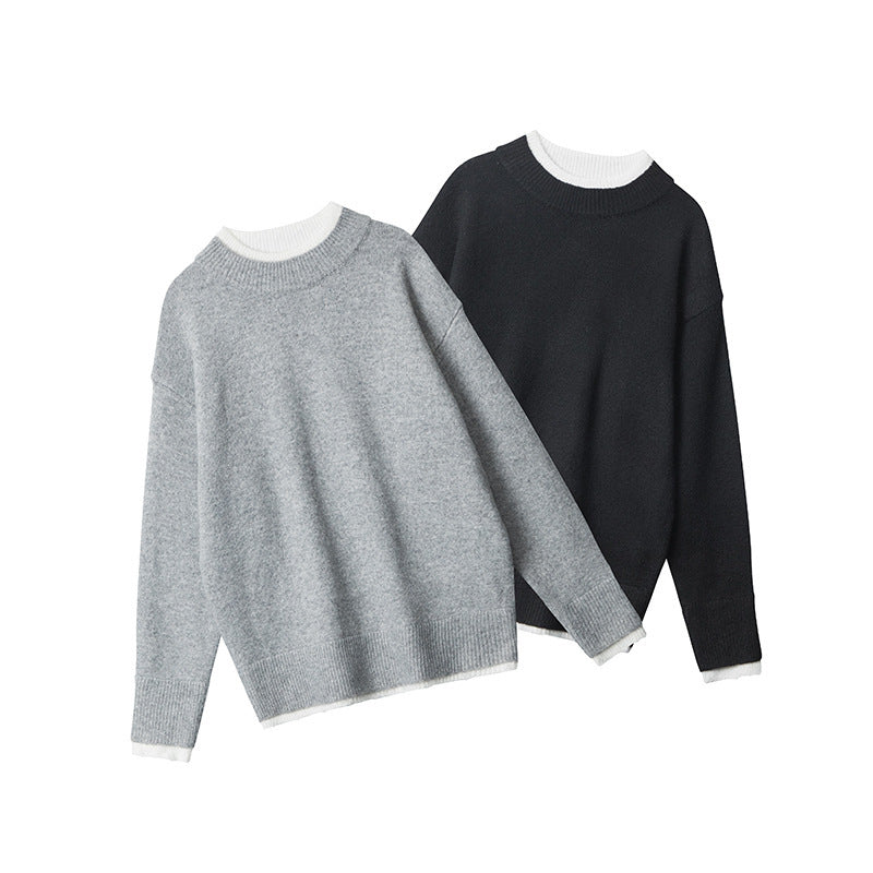 Fake Two Pieces Sweaters Autumn And Winter Trends Loose Round Neck