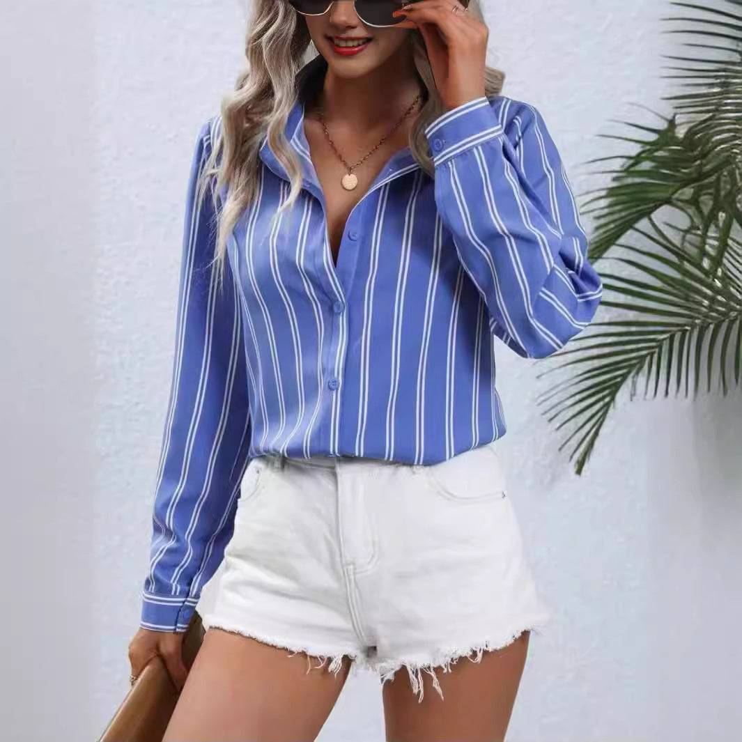 Commute Style Fashion Striped Loose Long Sleeve Shirt