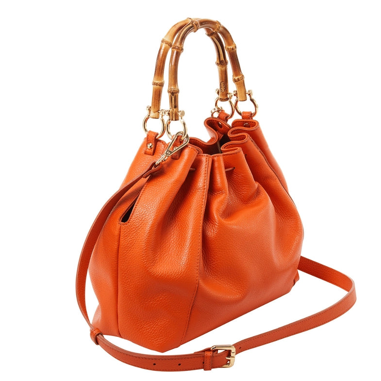 Bamboo Handle leather Shopping Bag