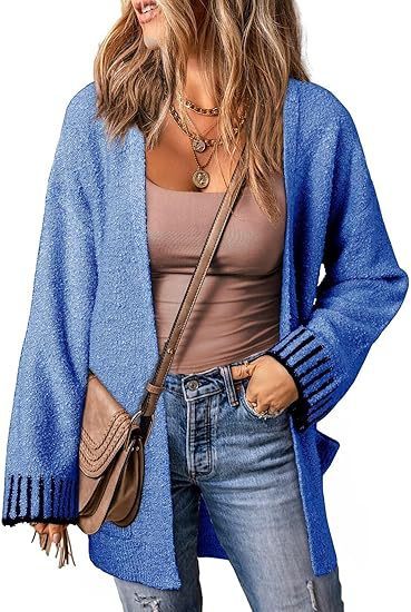 Long Sleeve Color Stitching Knitted Cardigan Pocket Women's Clothing