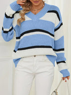 Pullover Color Contrast Patchwork Loose Sweater