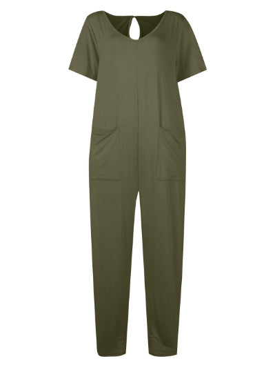 Women's Multi-color Side Slit Pocket Design Solid Color Loose Jumpsuit
