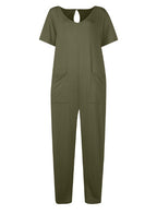 Women's Multi-color Side Slit Pocket Design Solid Color Loose Jumpsuit
