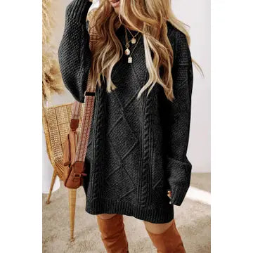 Ldc Cable Knit Drop Shoulder Loose Fit Sweater Dress