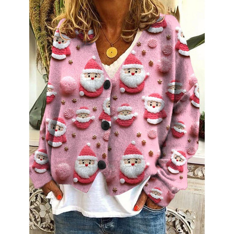 Christmas Abstract Printing Casual Cloak Coat Cardigan Sweater