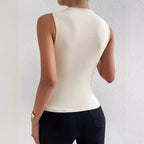 Fashionable All-match Solid Color Pleated Sleeveless Pullover Half Turtleneck T-shirt
