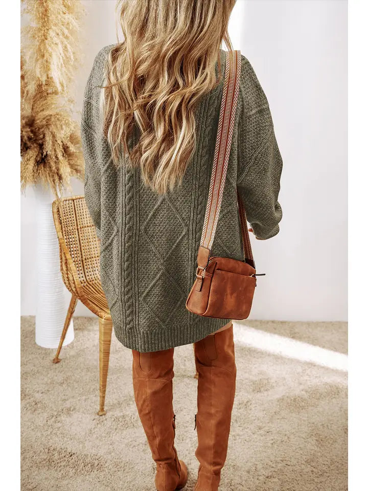Ldc Cable Knit Drop Shoulder Loose Fit Sweater Dress
