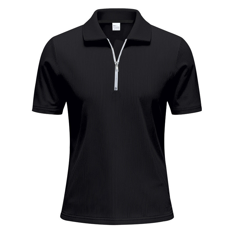 Mens Loose Corduroy Half-Zip Polo Short-Sleeve T-Shirt