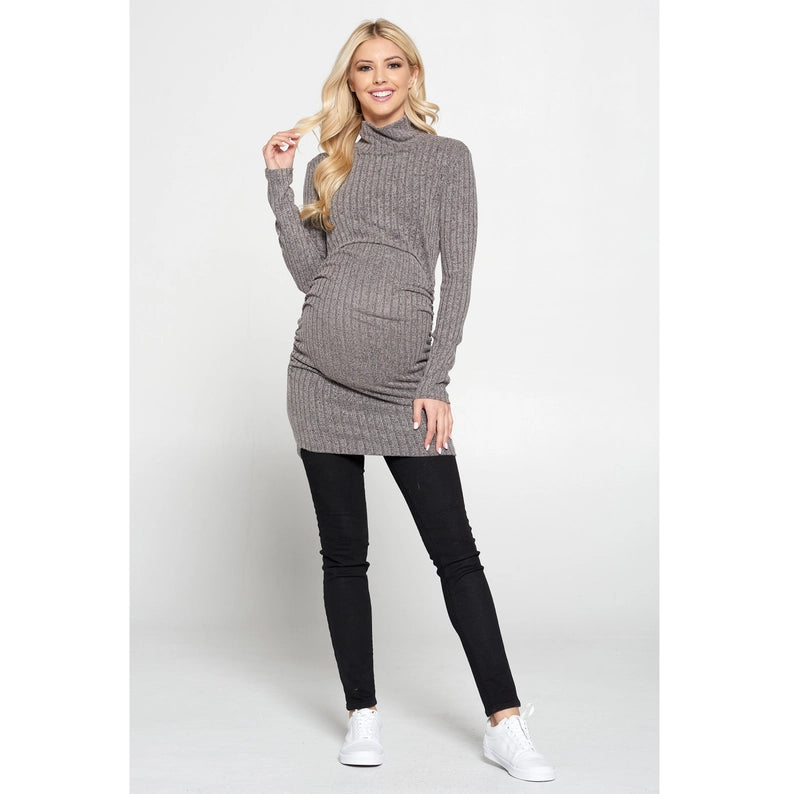 Side Ruched Breastfeeding Turtleneck Top